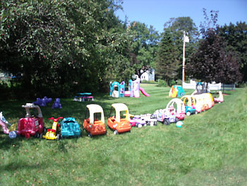 day care toys on lawn